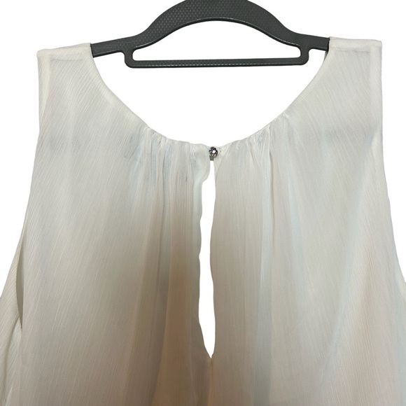Sam Edelman White Sheer Gathered Neck Blouse w/ Back Keyhole Rhinestone Closure - Picture 10 of 14
